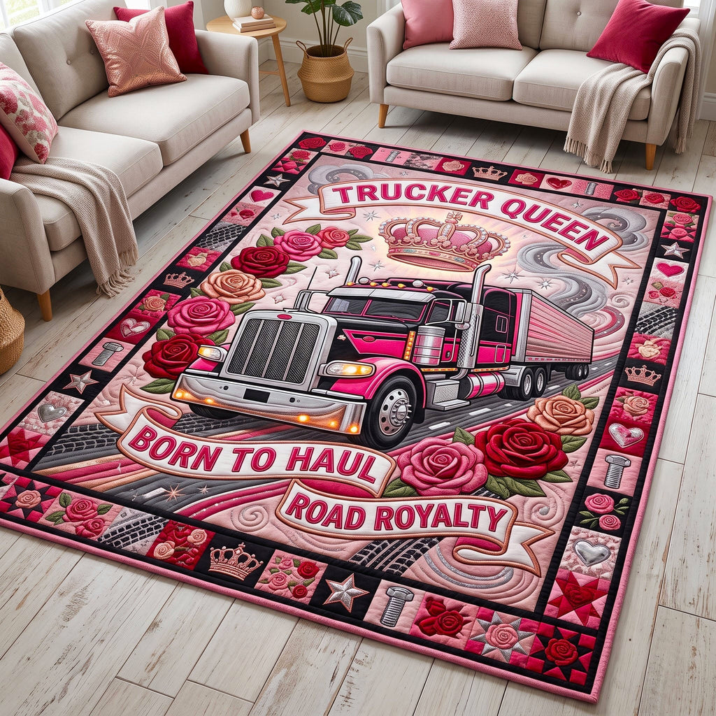 Trucker Life area rug in a living room