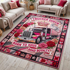 Trucker Life area rug in a living room