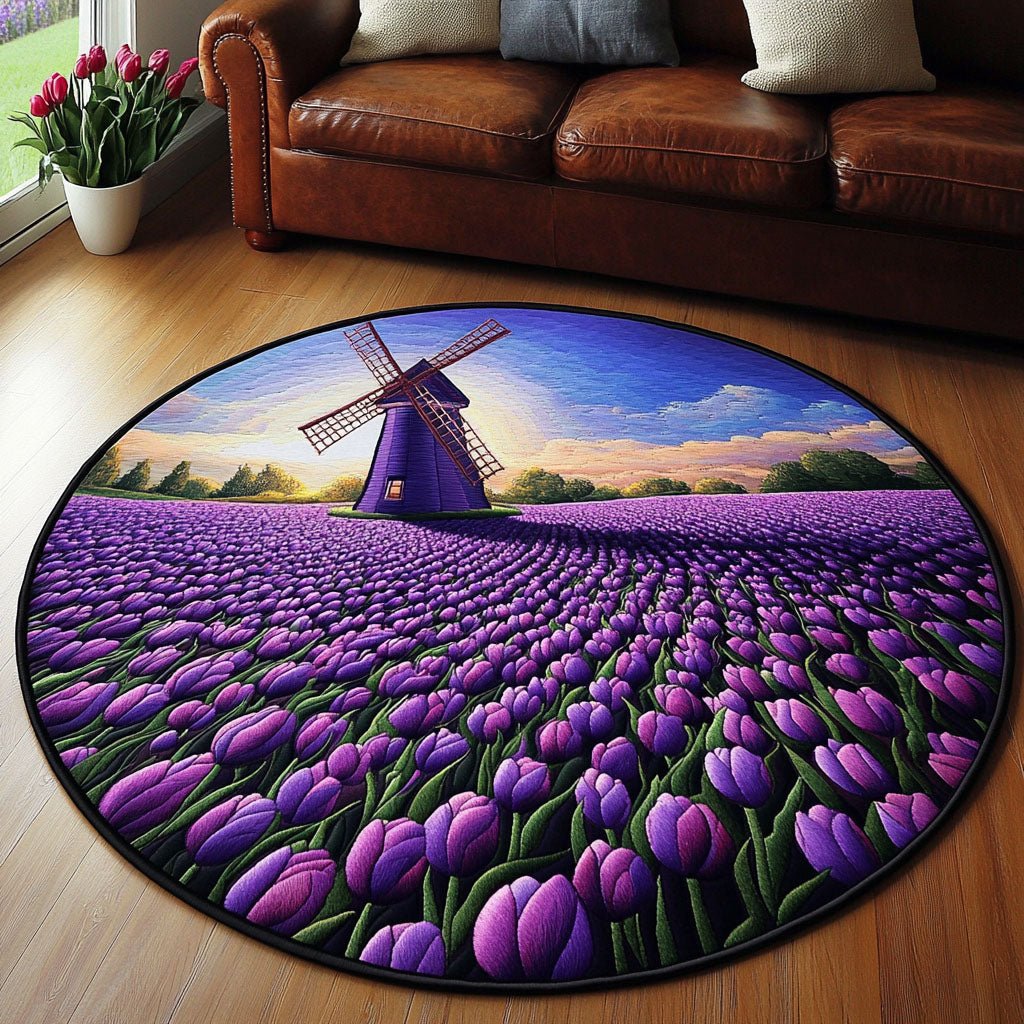 Tulip Daydreams Round Mat Rug - washable non-slip printed rug