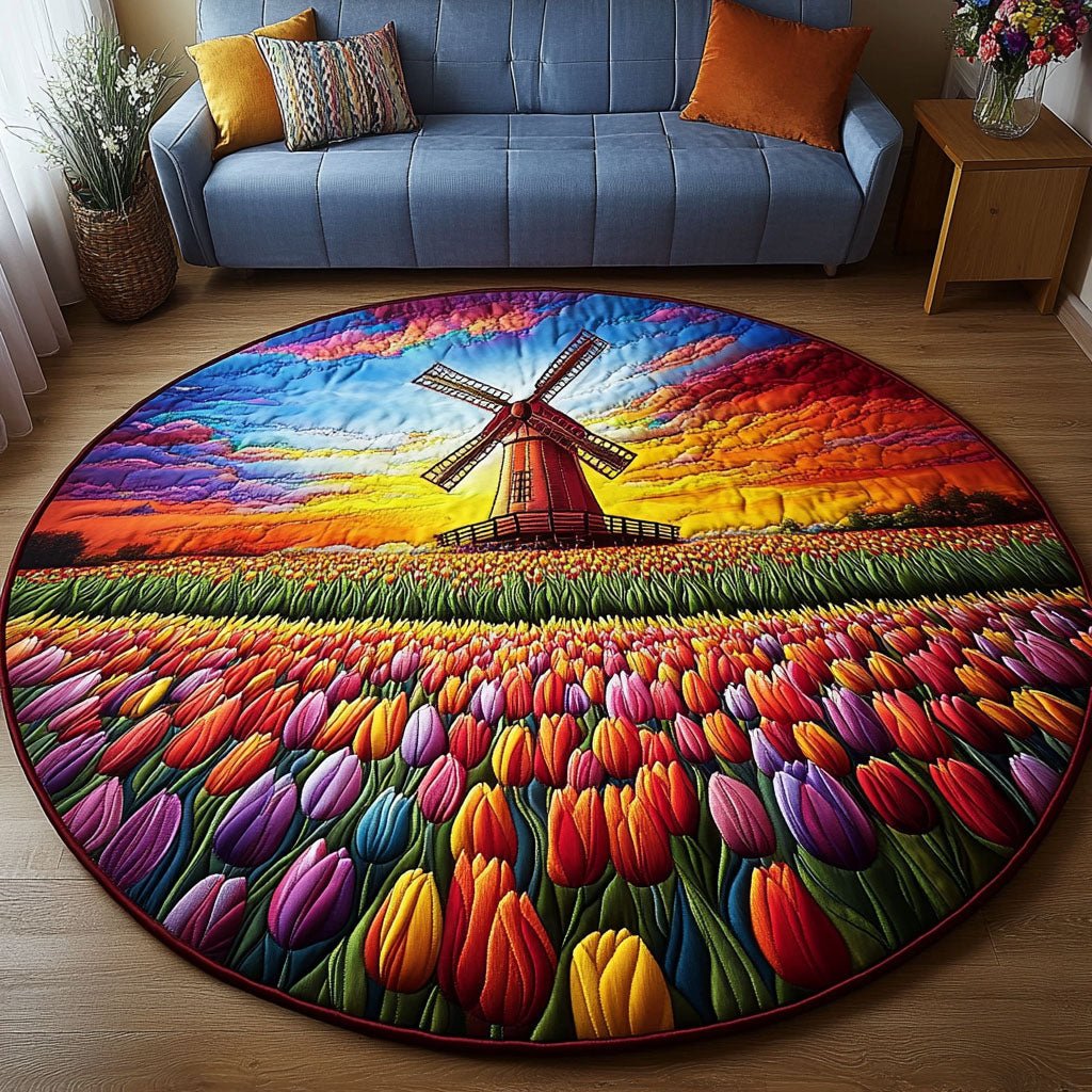 Tulip Horizon Round Mat Rug - washable non-slip printed rug