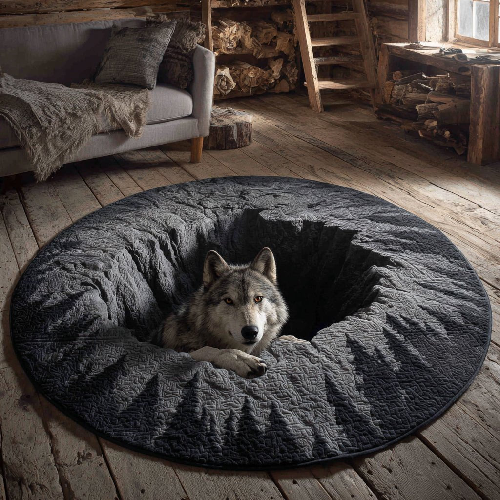 Tundra Wolf Frost Round Mat Rug - washable non-slip printed rug