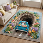 Tunnel Bunny area rug in a living room