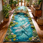 Turquoise Dragonfly Runner Rug - Cute Animal Design | Charming Runner Rug - washable non-slip printed rug