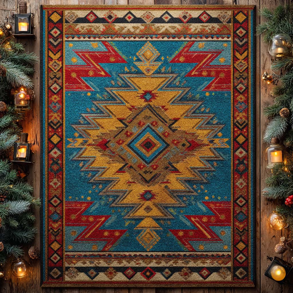 Turquoise Mesa Radiance area rug in a living room