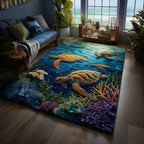 Turtle area rug in a living room