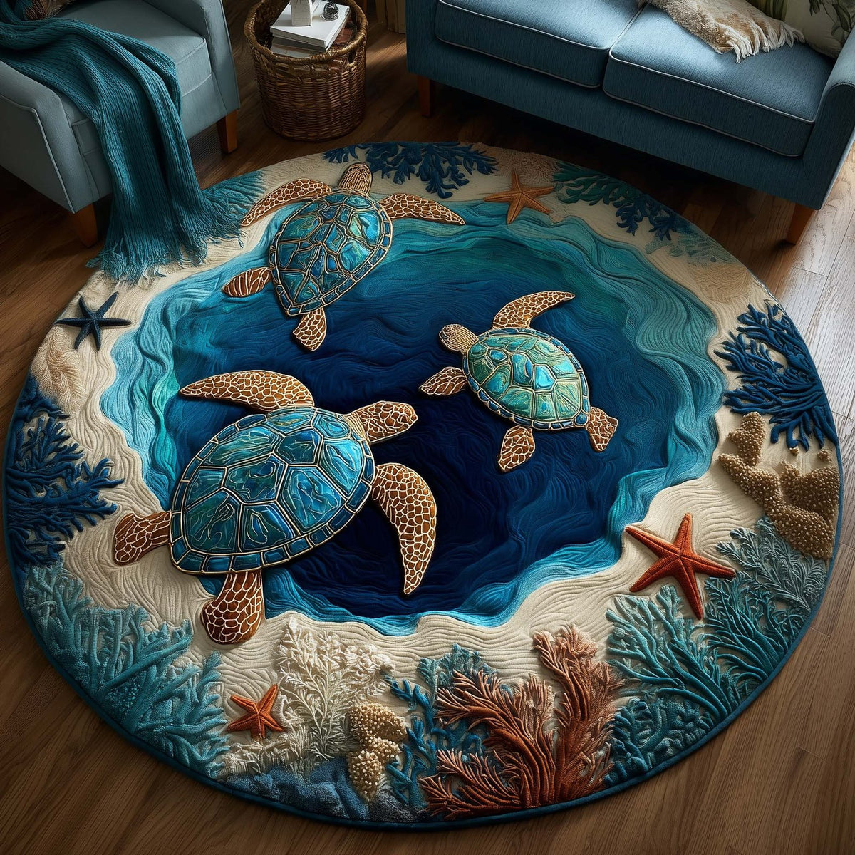 Turtle Charm Round Mat Rug - Cute Pet Design | Animal Printed Home Decor