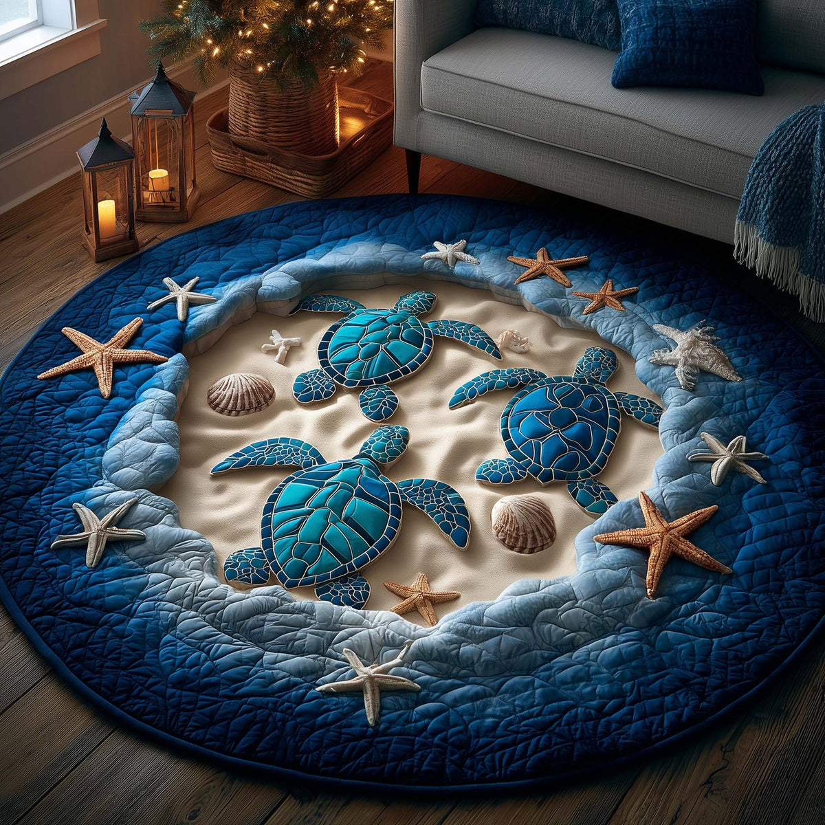 Turtle Charm Round Mat Rug - Cute Pet Design | Animal Printed Home Decor