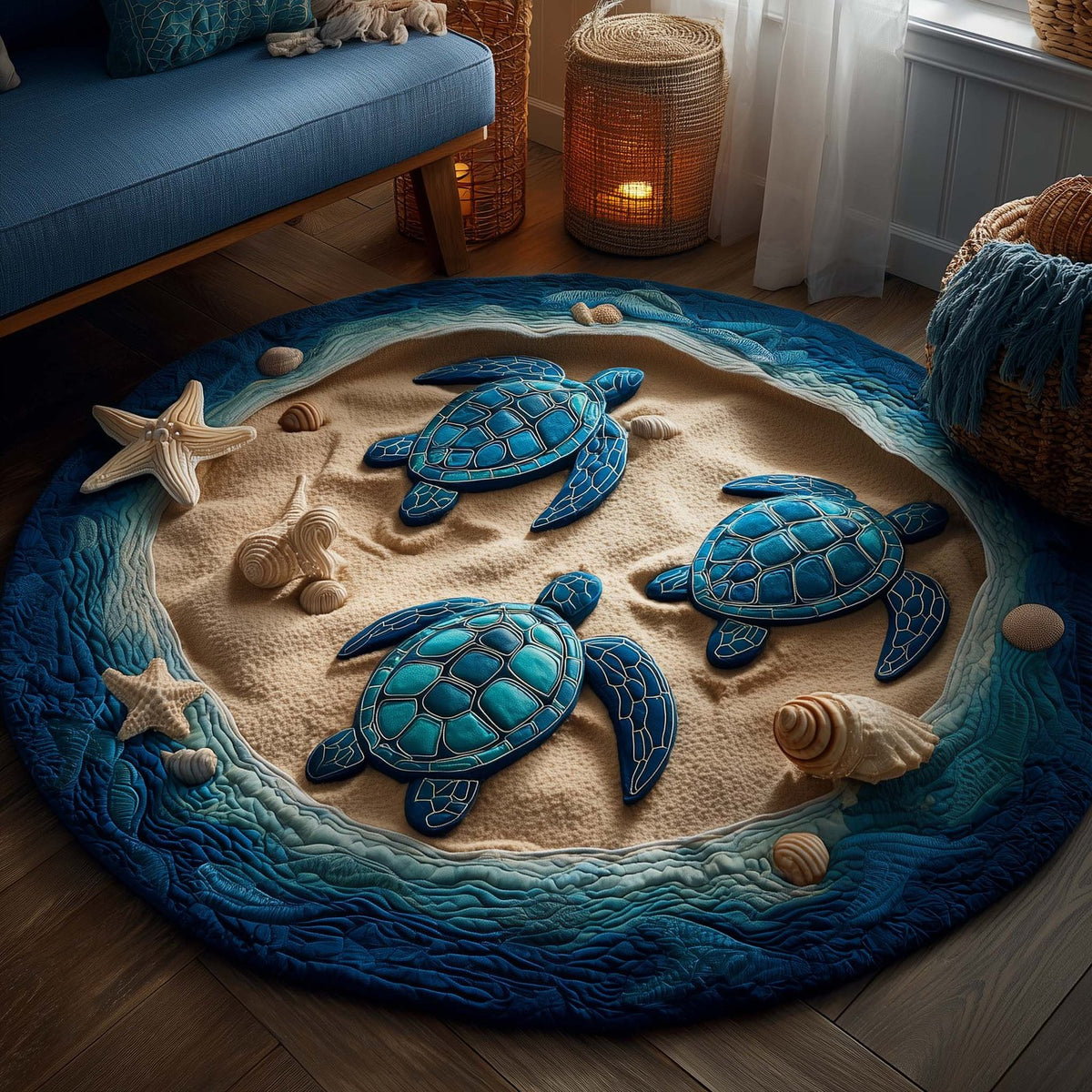 Turtle Charm Round Mat Rug - washable non-slip printed rug