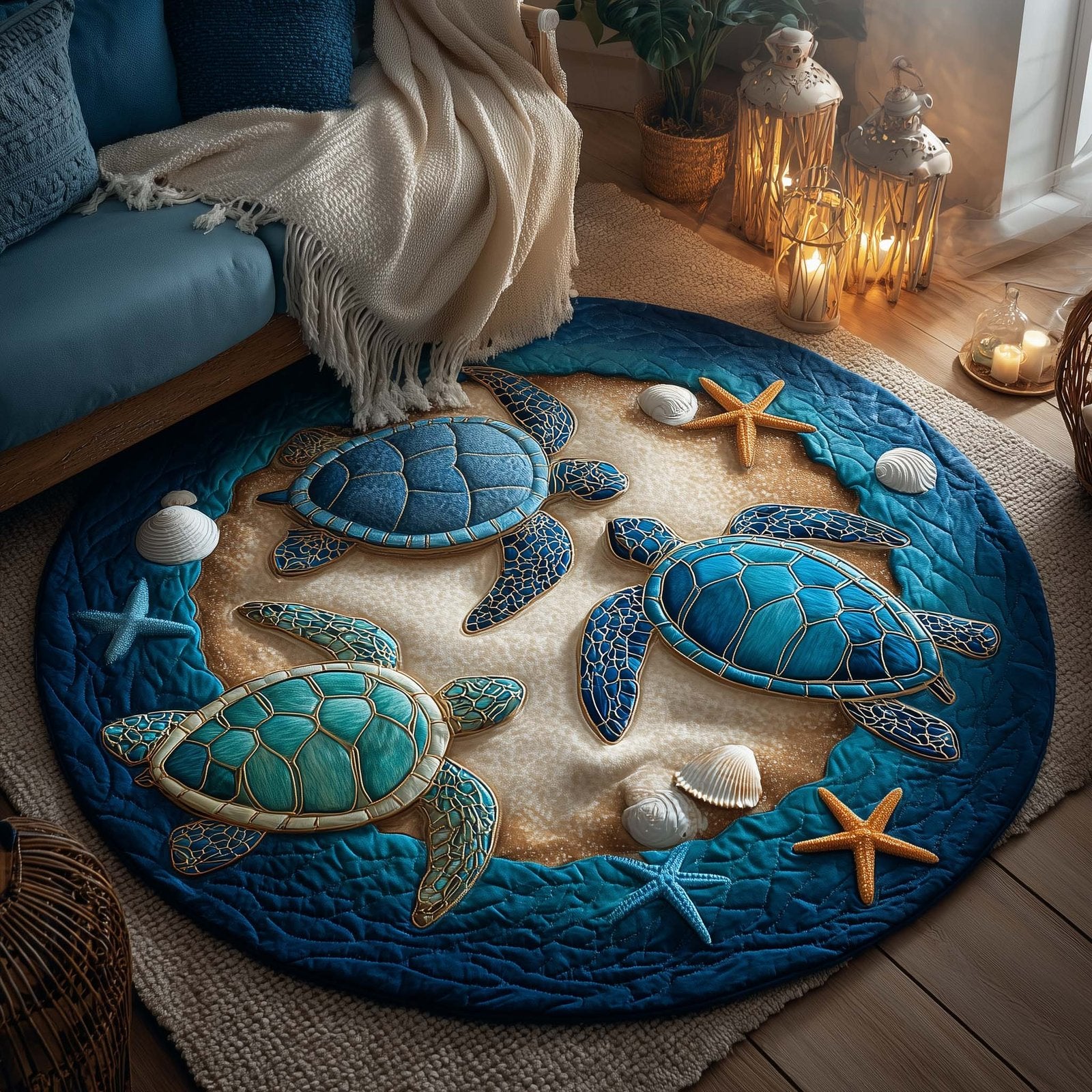 Turtle Charm Round Mat Rug - Cute Pet Design | Animal Printed Home Decor