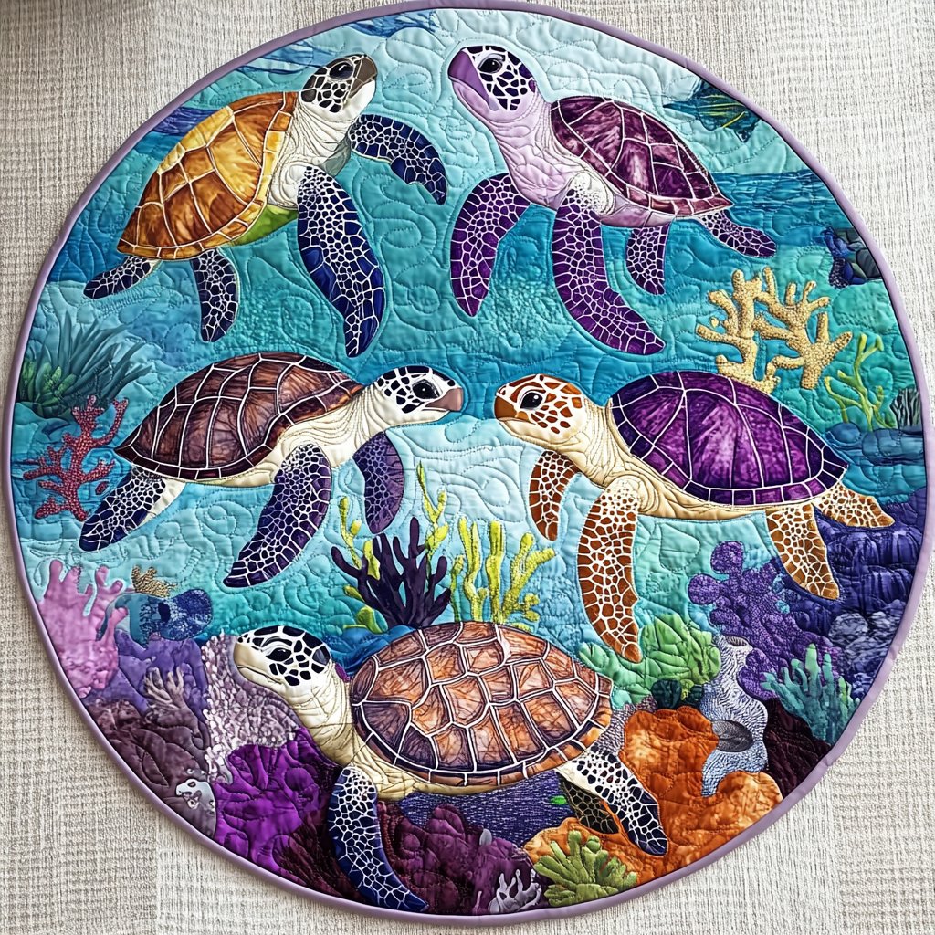 Turtle Comfort Round Mat Rug - washable non-slip printed rug