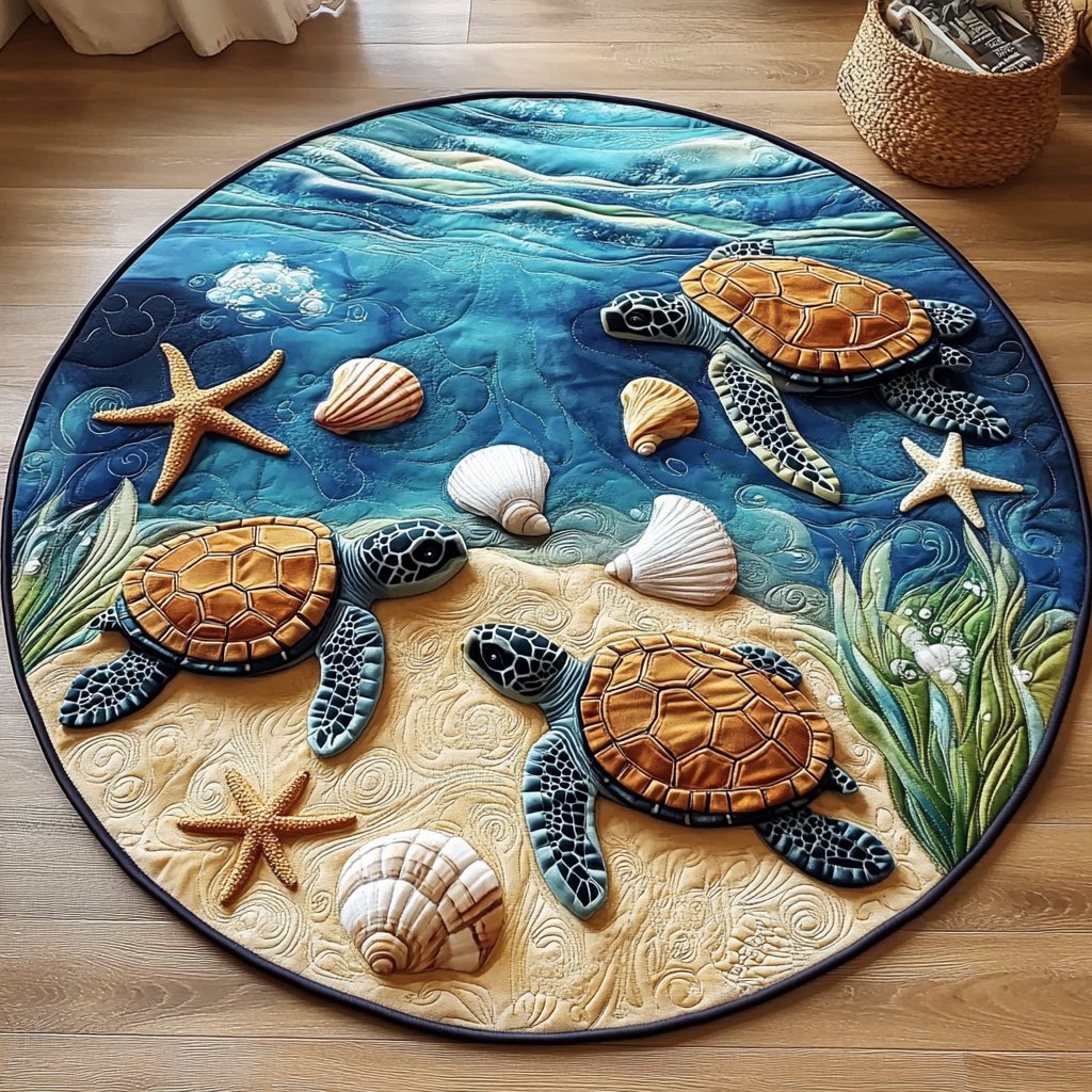 Turtle Coral Garden Round Mat Rug - Cute Pet Design | Animal Printed Home Decor