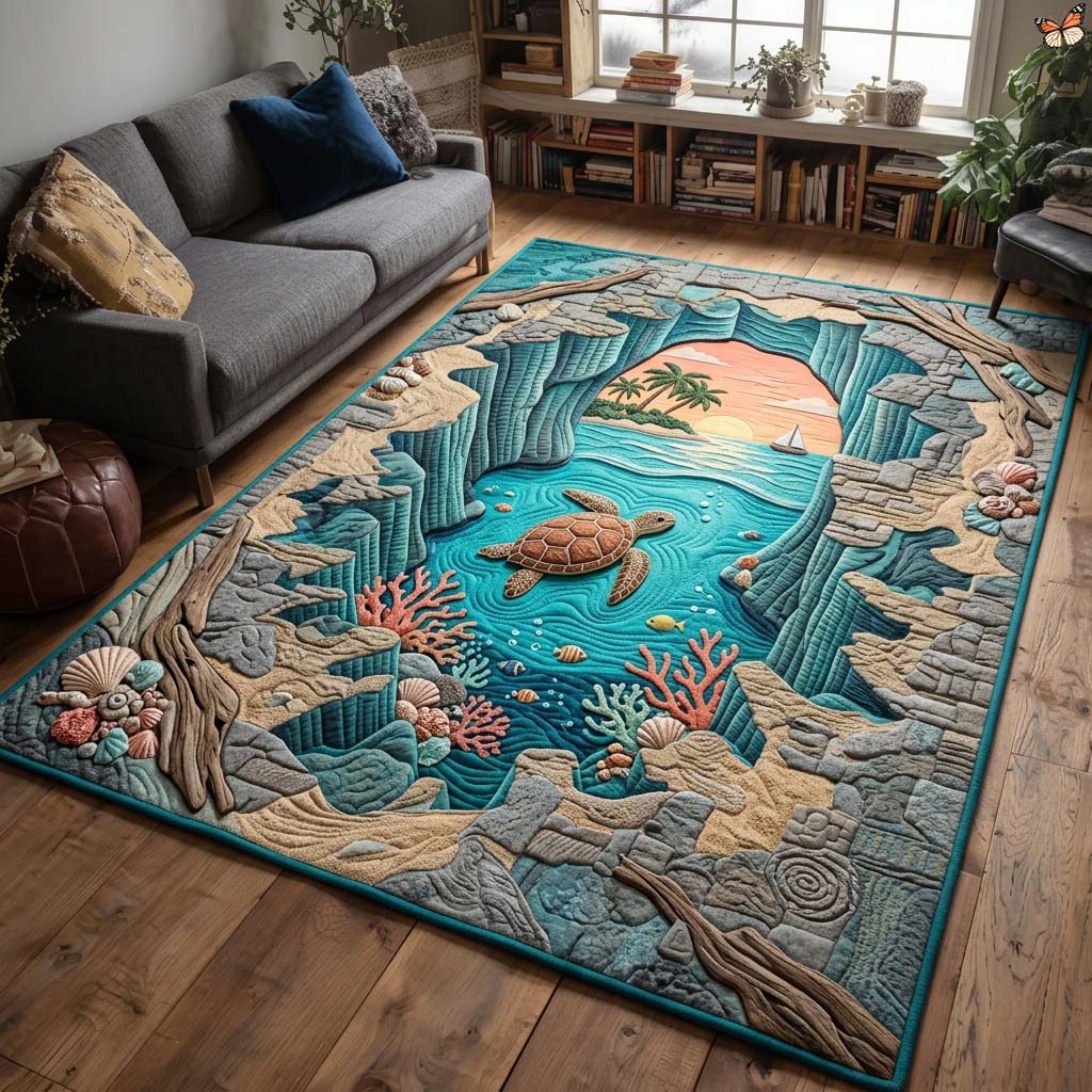 Turtle Cove Portal area rug in a living room