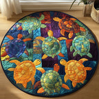 Turtle Delight Round Mat Rug - washable non-slip printed rug