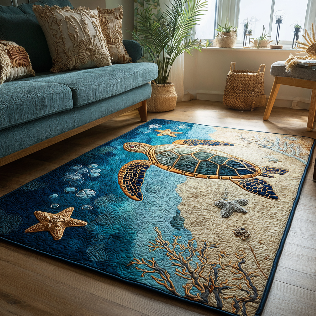 Turtle Dream area rug in a living room