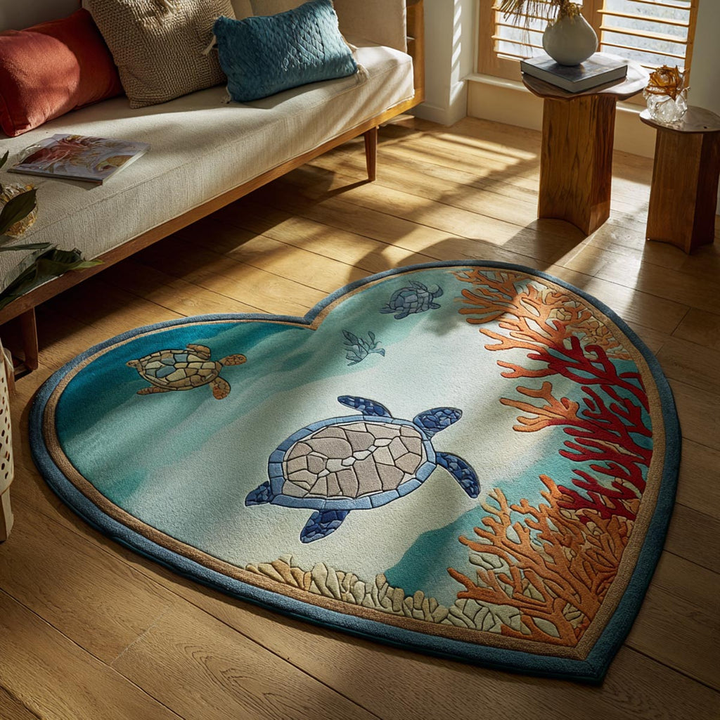 Turtle Dreams Custom Shape Area Rug - Cute Animal Design | Die-Cut Non-Slip Rug - washable non-slip printed rug