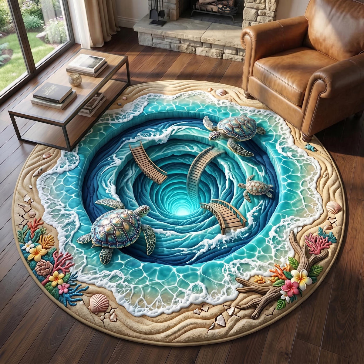 Turtle Drift Round Mat Rug