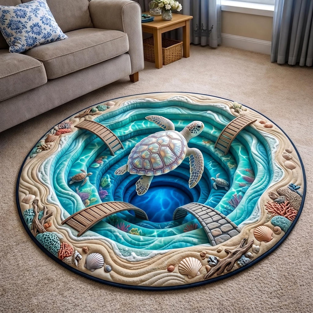 Turtle Drift Round Mat Rug - Cute Pet Design | Animal Printed Home Decor