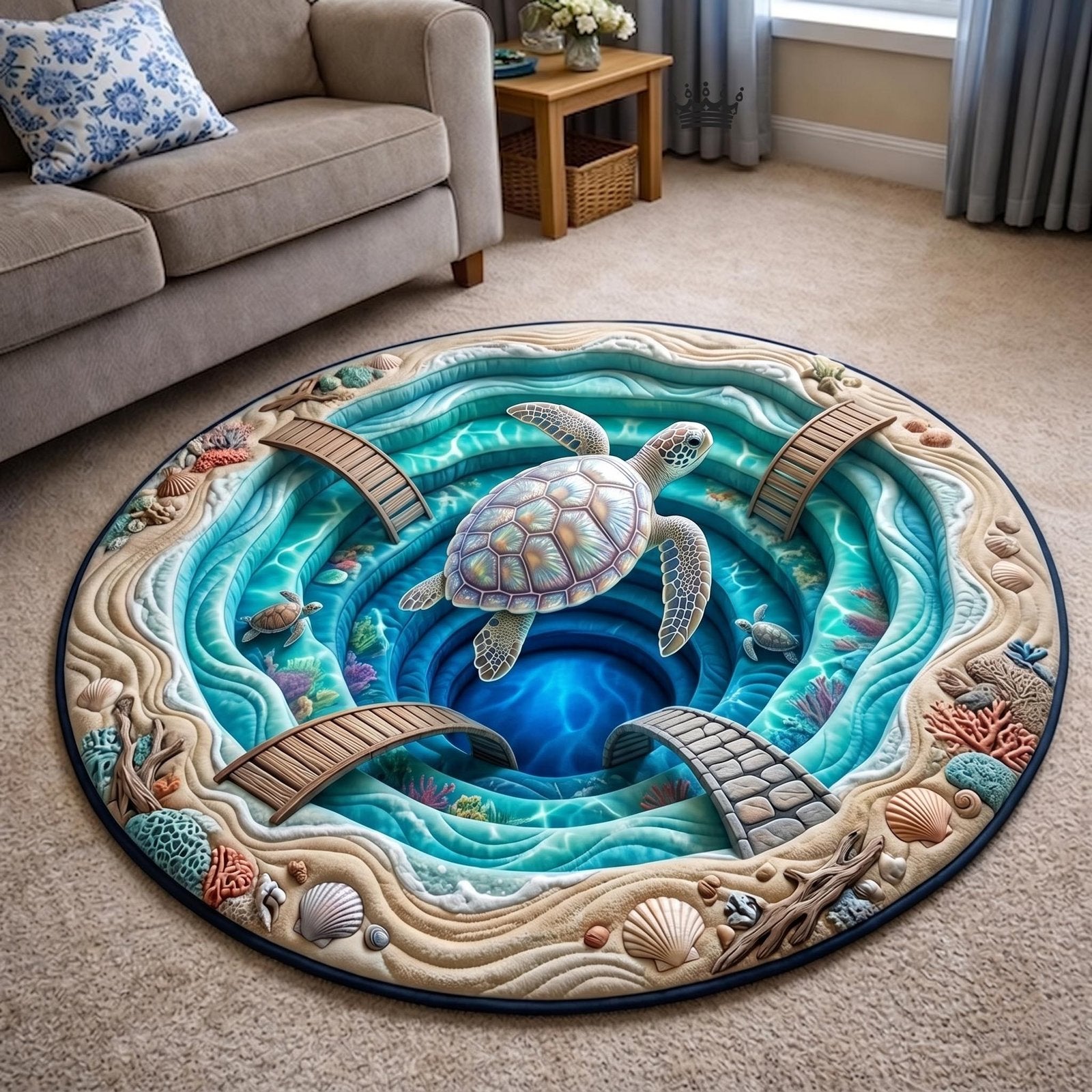 Turtle Drift Round Mat Rug - Cute Pet Design | Animal Printed Home Decor