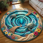 Turtle Drift Round Mat Rug - washable non-slip printed rug