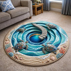 Turtle Drift Round Mat Rug - washable non-slip printed rug