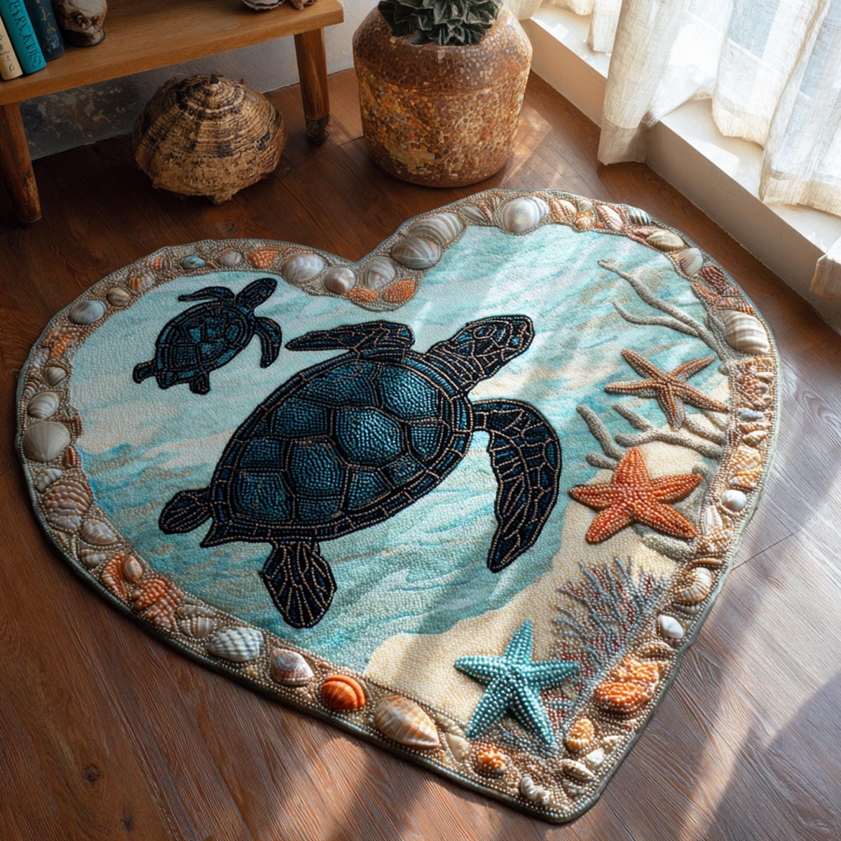 Turtle Grace Custom Shape Area Rug - Cute Animal Design | Die-Cut Non-Slip Rug - washable non-slip printed rug