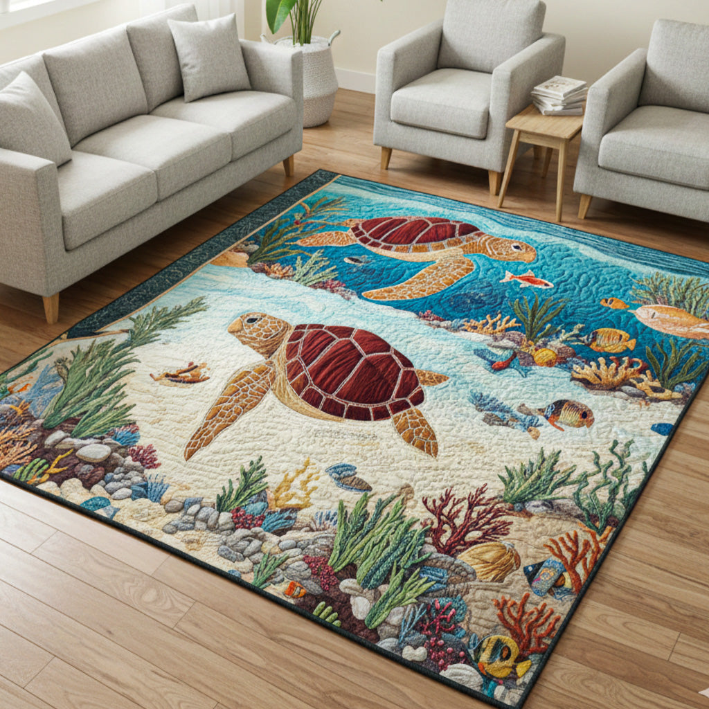 Turtle Harmony area rug in a living room
