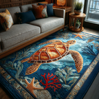 Turtle Haven area rug in a living room