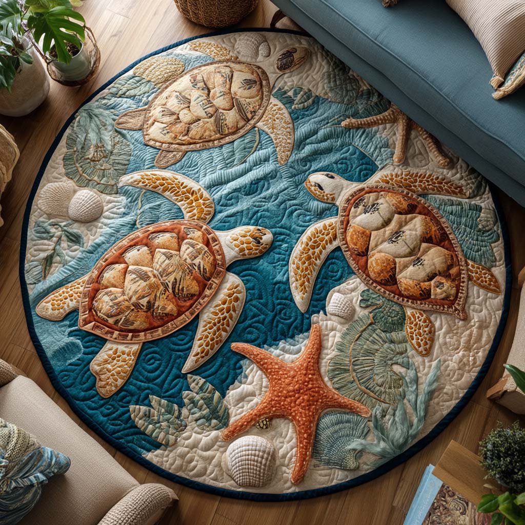 Turtle Haven Round Mat Rug - washable non-slip printed rug