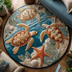 Turtle Haven Round Mat Rug - washable non-slip printed rug