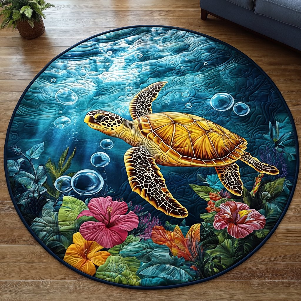 Turtle Haven Round Mat Rug - Cute Pet Design | Animal Printed Home Decor