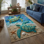 Turtle Journey area rug in a living room