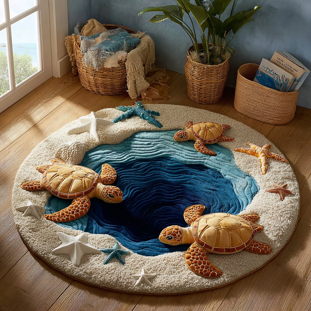 Turtle Journey Round Mat Rug - Cute Pet Design | Animal Printed Home Decor