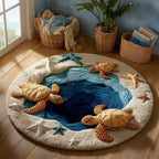 Turtle Journey Round Mat Rug - Cute Pet Design | Animal Printed Home Decor