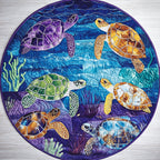 Turtle Journey Round Mat Rug - washable non-slip printed rug