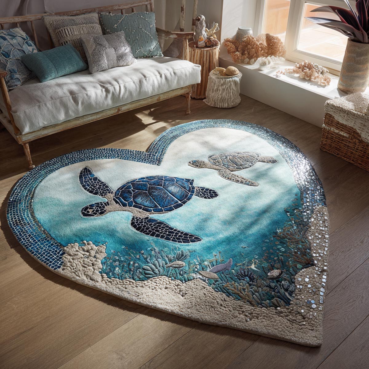 Turtle Love Custom Shape Area Rug - Cute Animal Design | Die-Cut Non-Slip Rug - washable non-slip printed rug