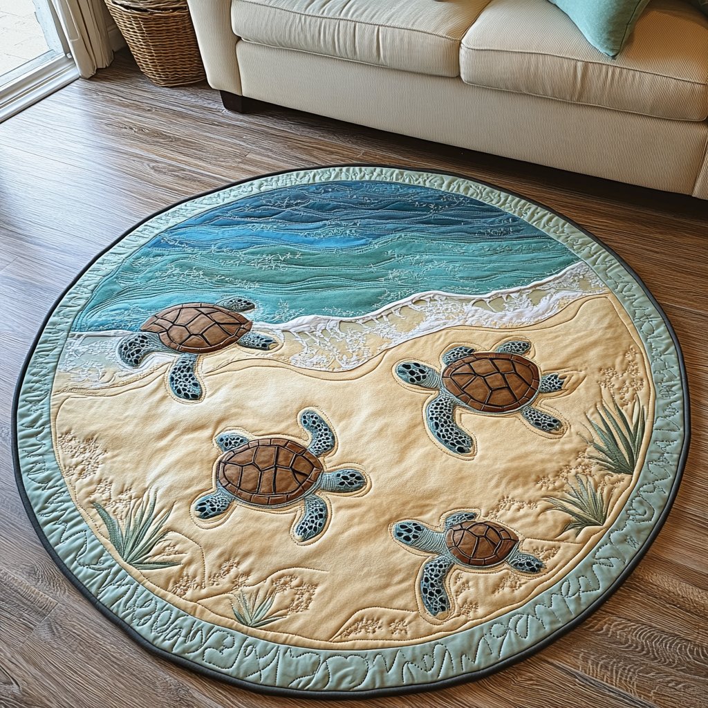 Turtle Paradise Round Mat Rug - washable non-slip printed rug