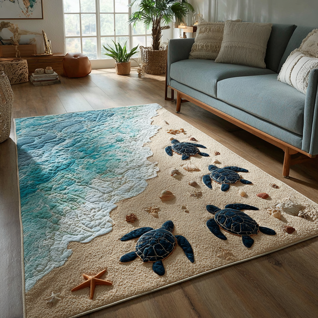 Turtle Path area rug in a living room