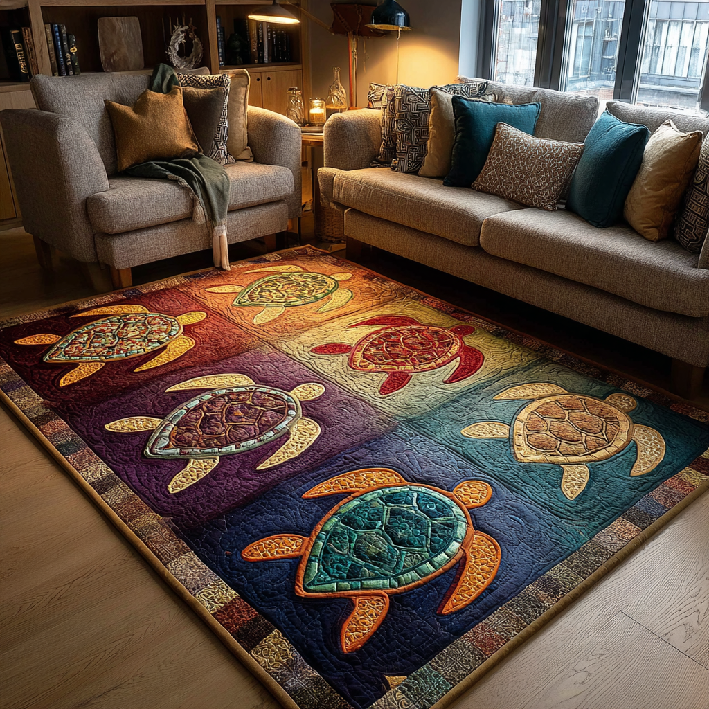 Turtle Path area rug in a living room
