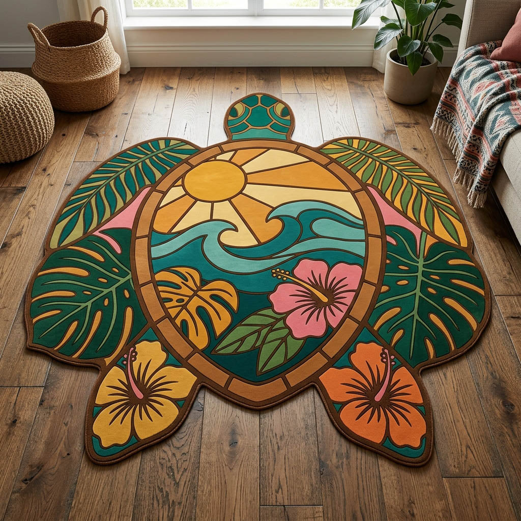 Turtle Reef Custom Shape Area Rug - Cute Animal Design | Die-Cut Non-Slip Rug - washable non-slip printed rug