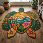 Turtle Reef Custom Shape Area Rug - Cute Animal Design | Die-Cut Non-Slip Rug - washable non-slip printed rug