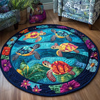 Turtle Relax Round Mat Rug - washable non-slip printed rug
