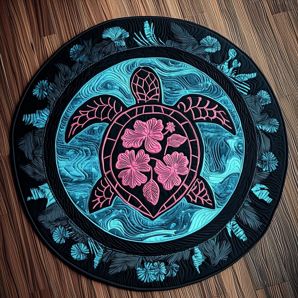 Turtle Sanctuary Round Mat Rug - washable non-slip printed rug