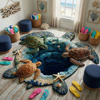 Turtle Serenity Custom Shape Area Rug - Cute Animal Design | Die-Cut Non-Slip Rug - washable non-slip printed rug