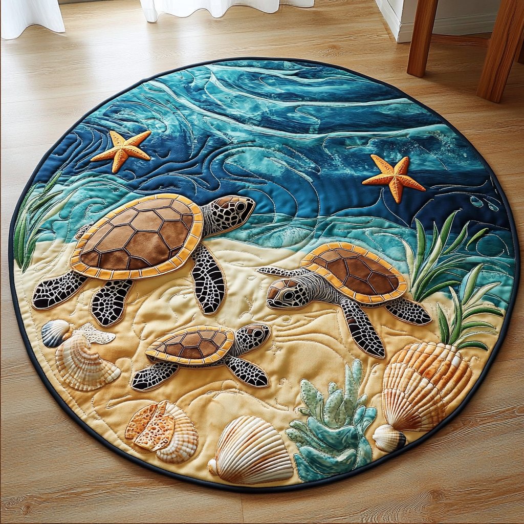 Turtle Shore Round Mat Rug - washable non-slip printed rug