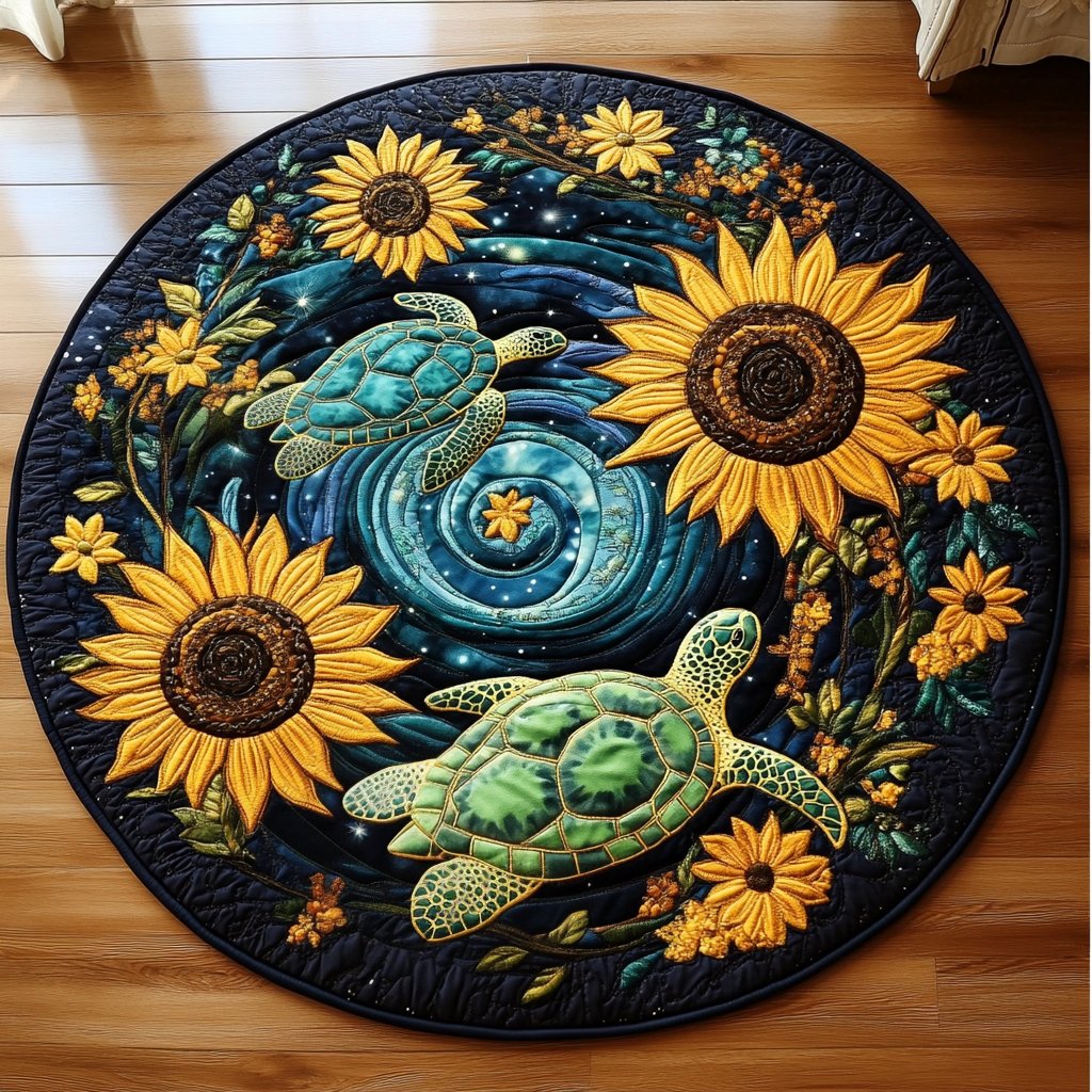 Turtle Sway Round Mat Rug - washable non-slip printed rug