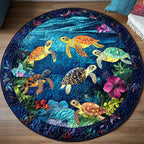 Turtle Tales Round Mat Rug - washable non-slip printed rug
