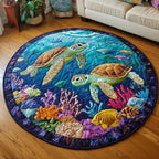 Turtle Tides Round Mat Rug - washable non-slip printed rug