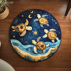 Turtle Tranquility Round Mat Rug - washable non-slip printed rug