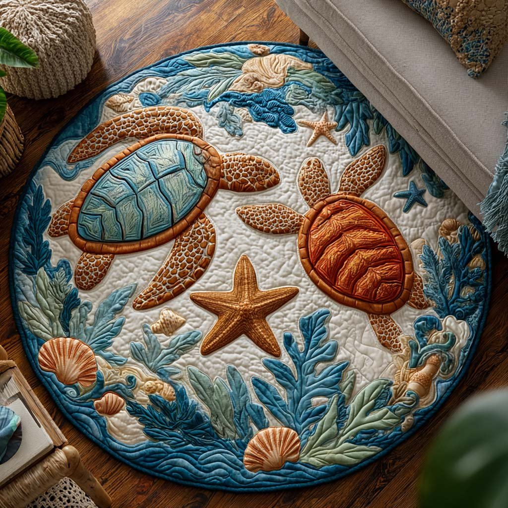 Turtle Voyage Round Mat Rug - washable non-slip printed rug