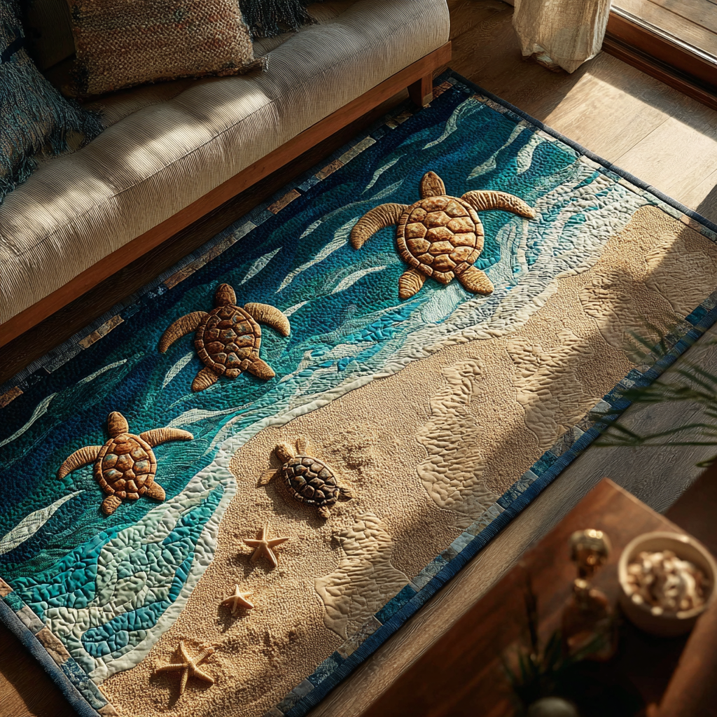 Turtle Wave area rug in a living room